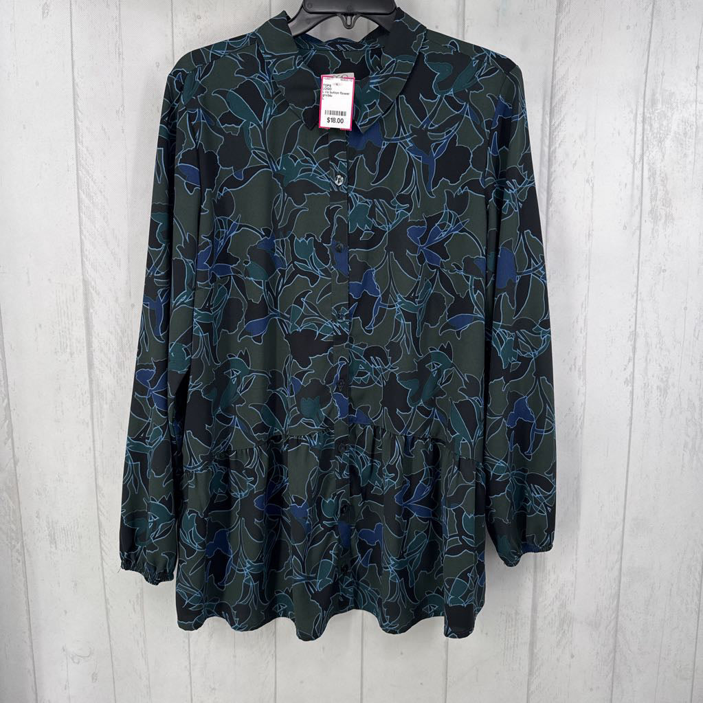 L l/s button flower print shirt