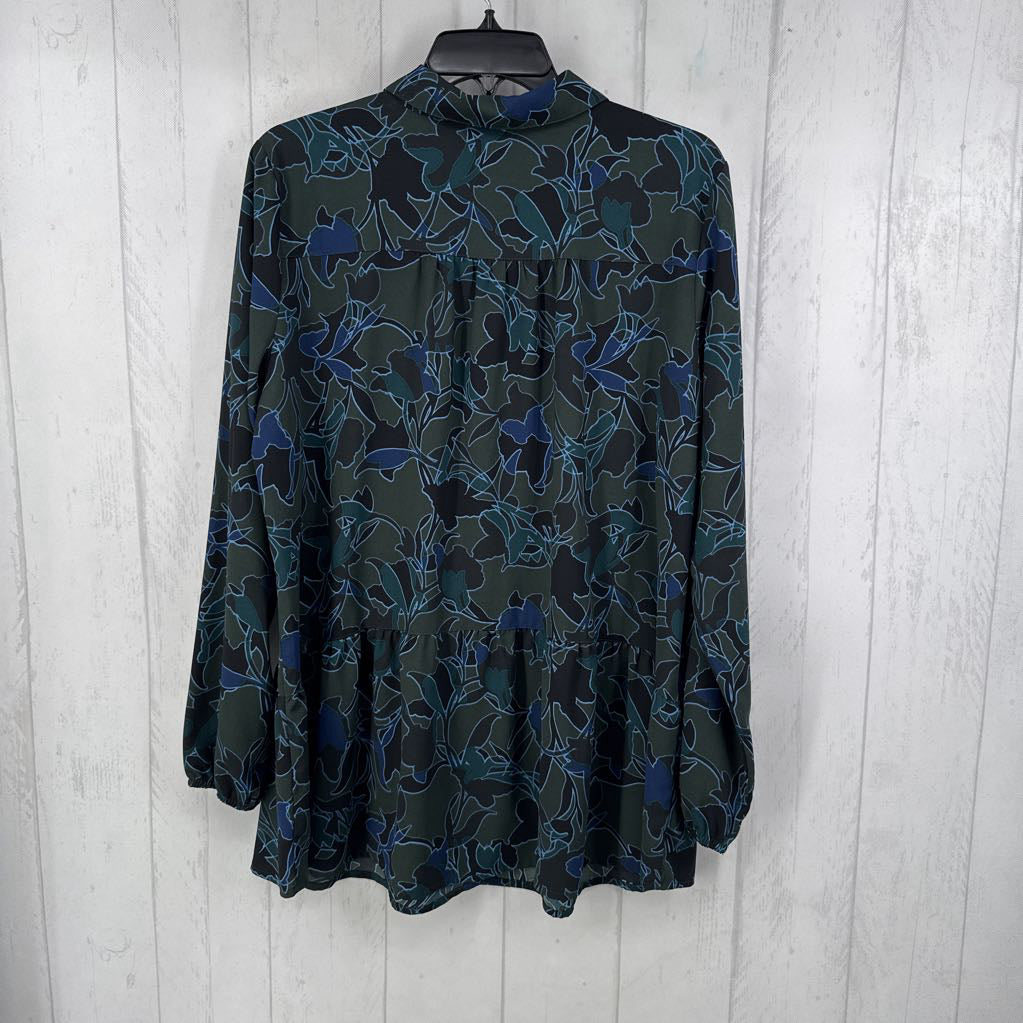 L l/s button flower print shirt