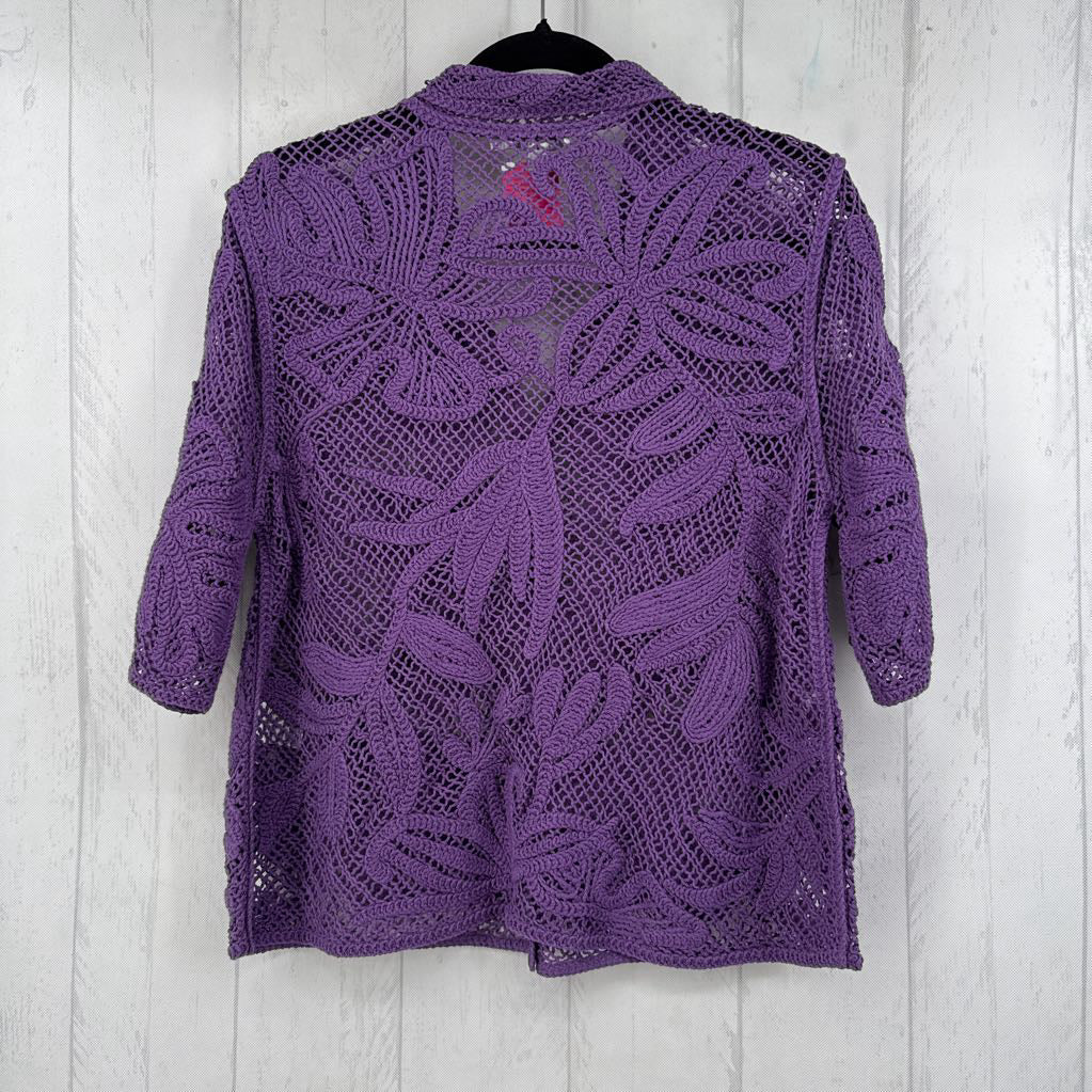 L crochet button down s/s top