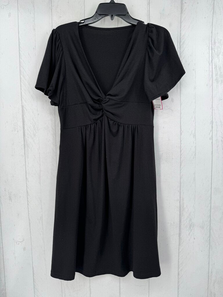 L v-neck gathered s/s dress