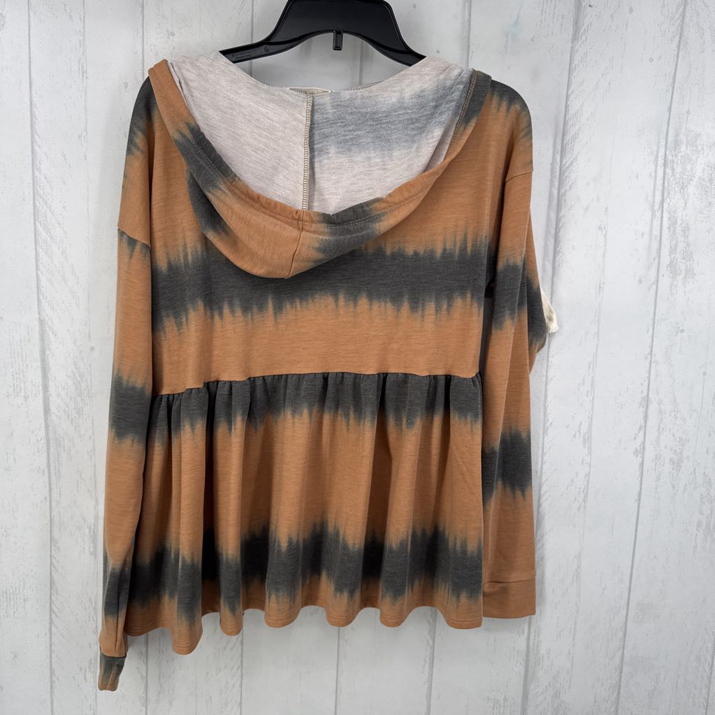 S tie-dye hooded l/s babydoll top