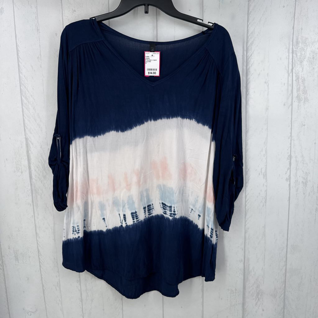 M tie-dye v-neck 3/4 slv top
