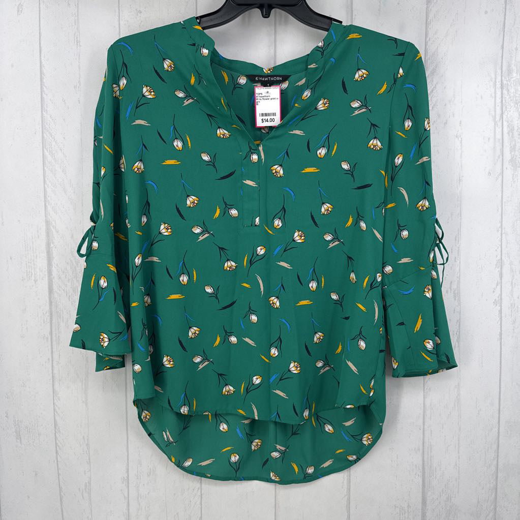 M l/s flower print v-neck top