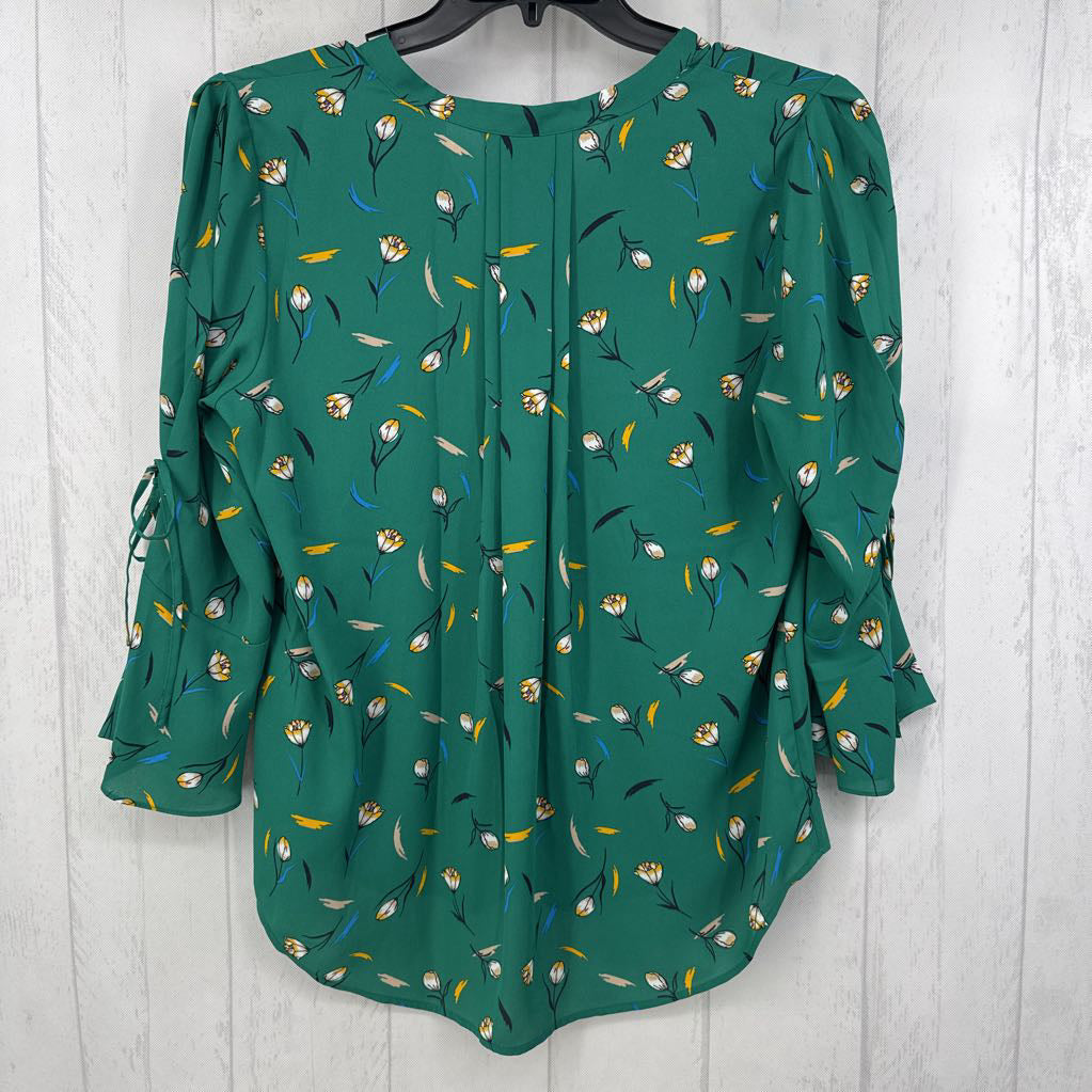 M l/s flower print v-neck top