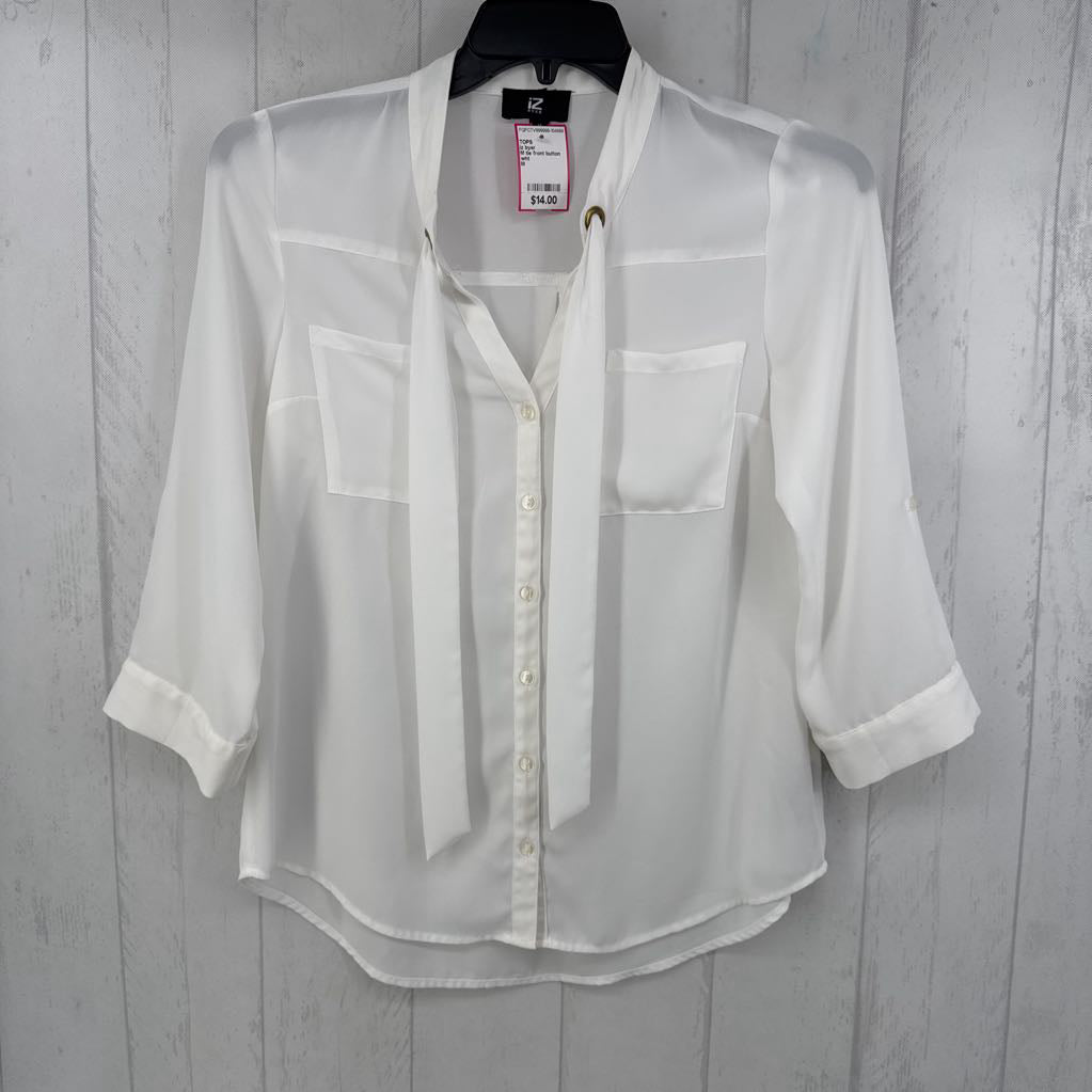 M tie front button down 3/4 slv top