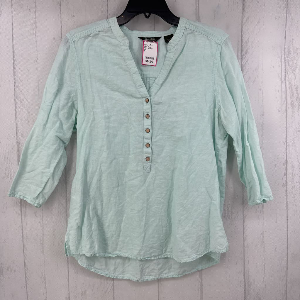 M 3/4 slv half button top