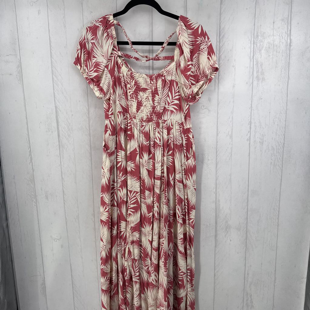 0 tropical print smocked s/s dress