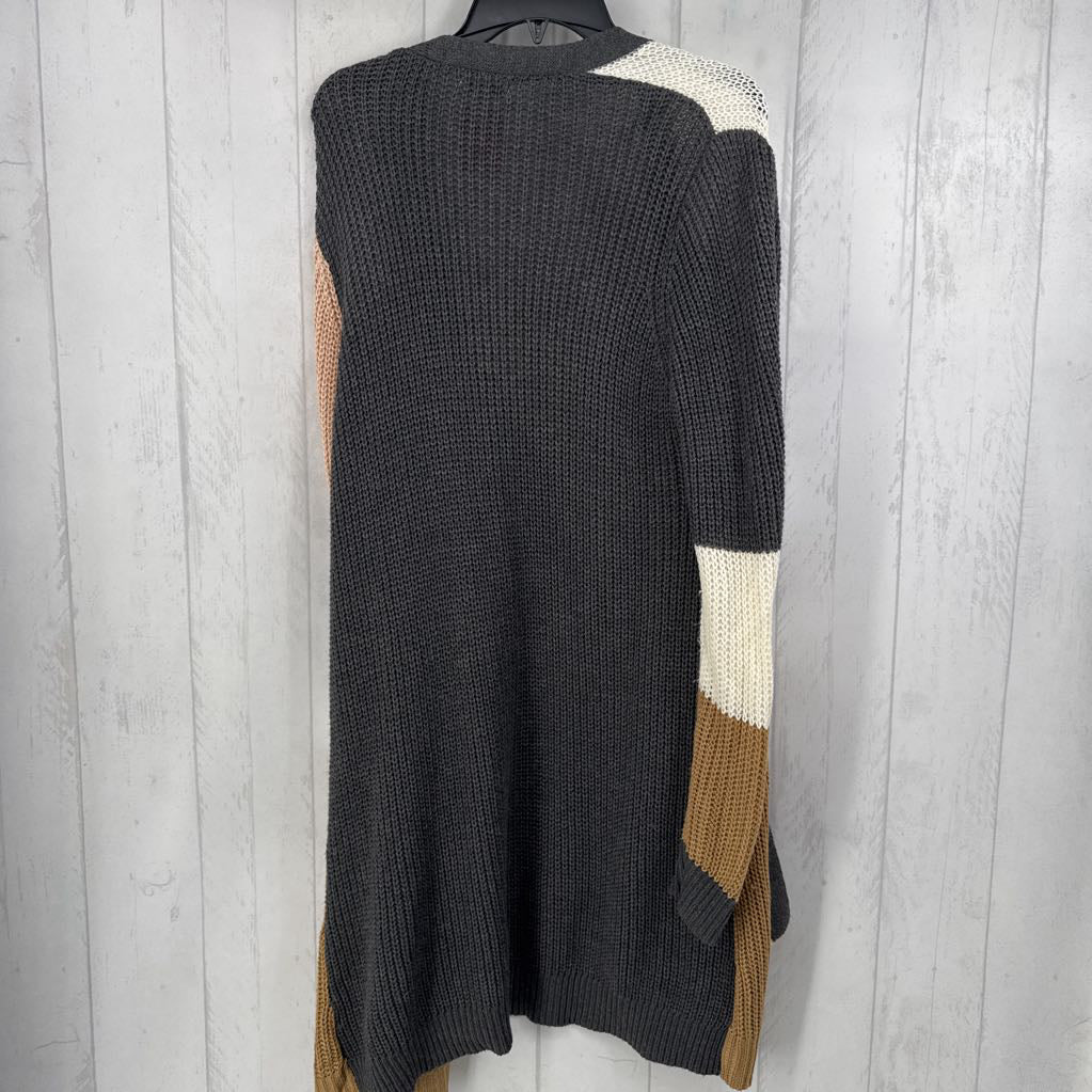 L l/s color block open cardigan