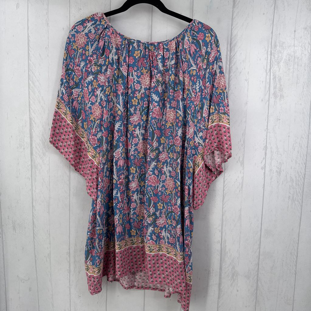 2X flo print tassel tie s/s top