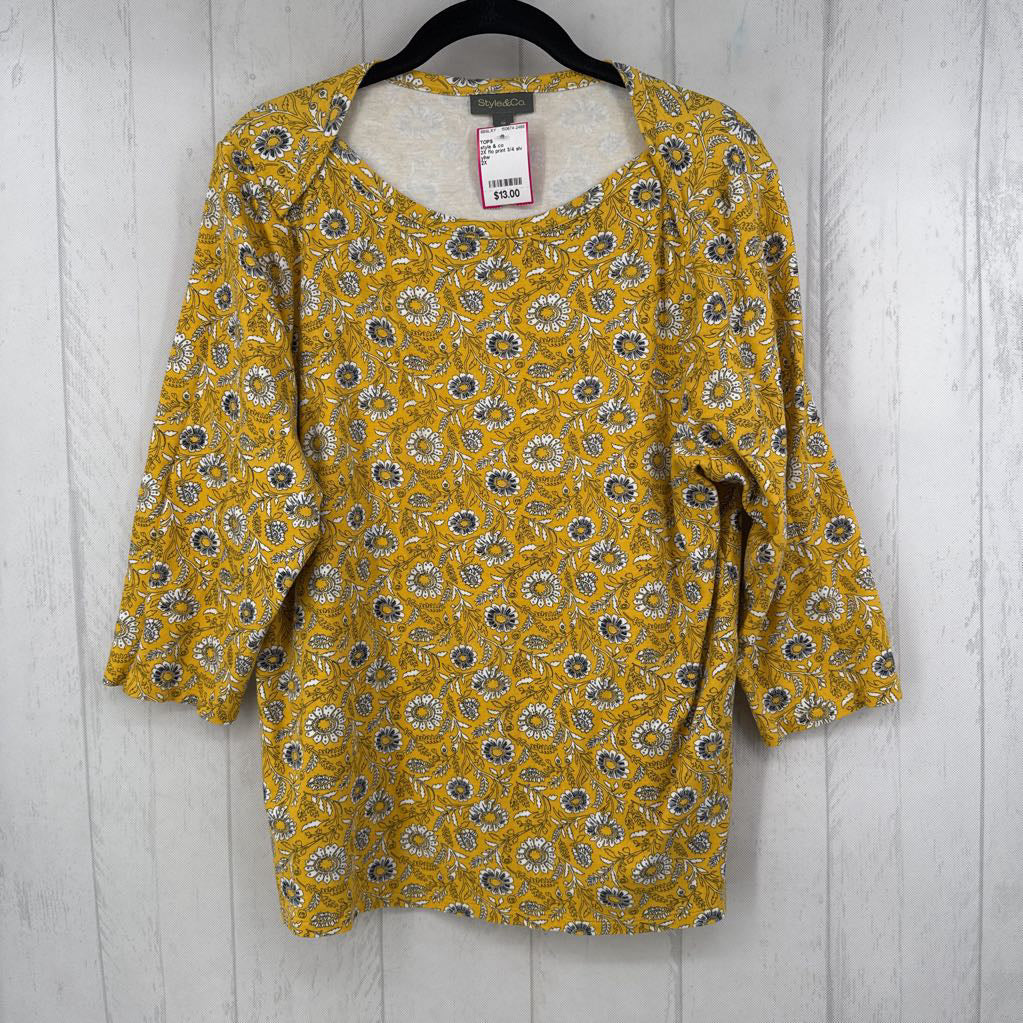 2X flo print 3/4 slv top