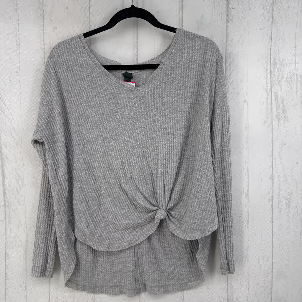 XS waffle knit tie front l/s top