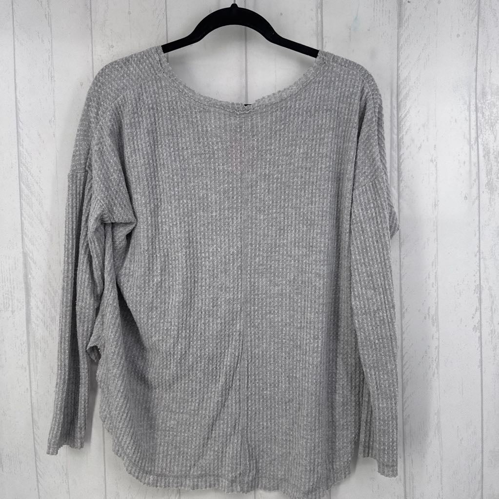 XS waffle knit tie front l/s top