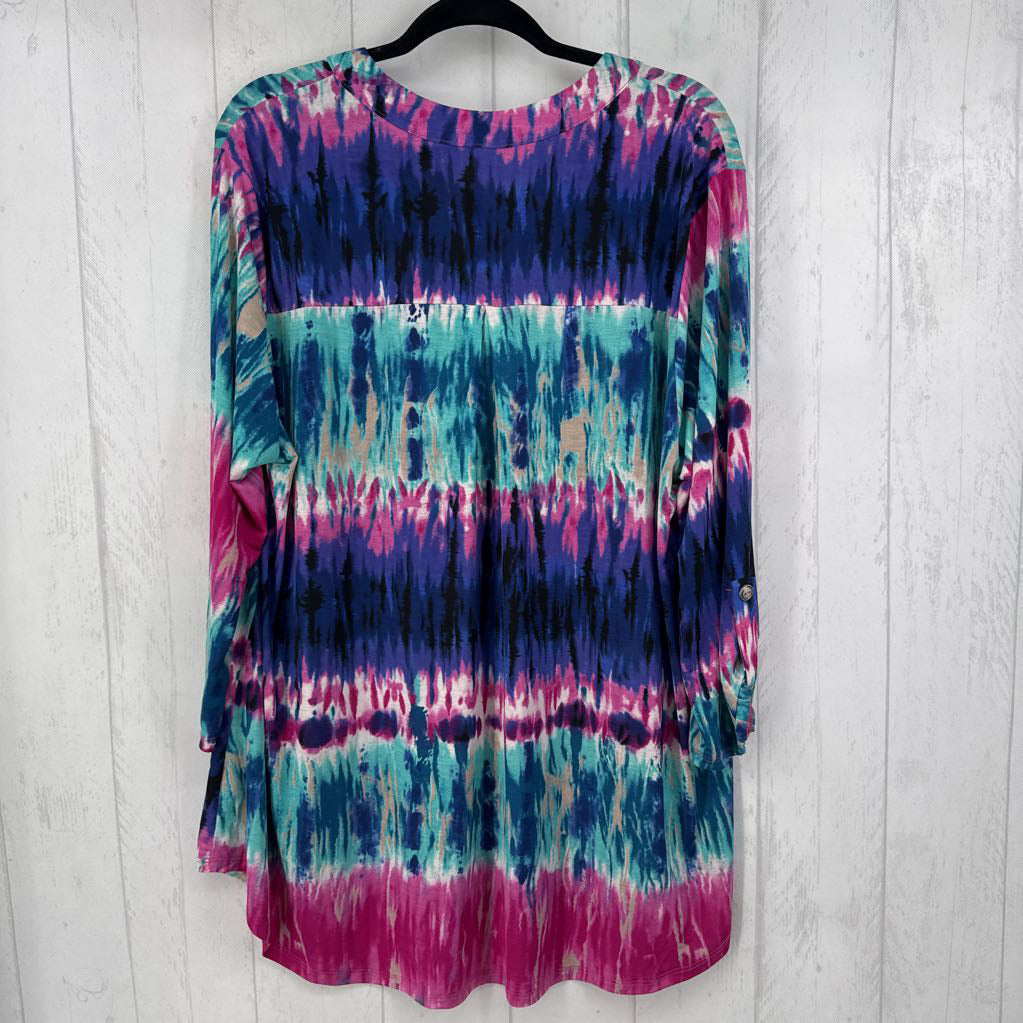 2X tie-dy v-neck 3/4 slv tunic