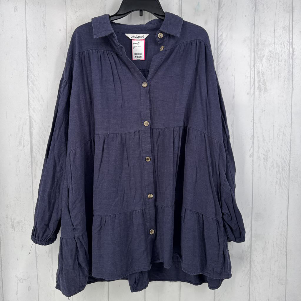 M button down tiered l/s dress