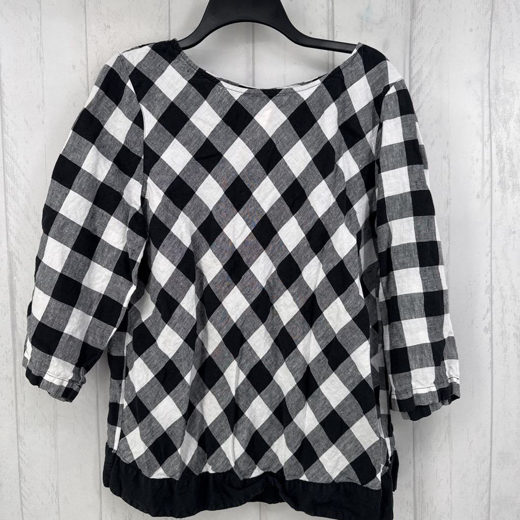 XL linen plaid 3/4 slv top