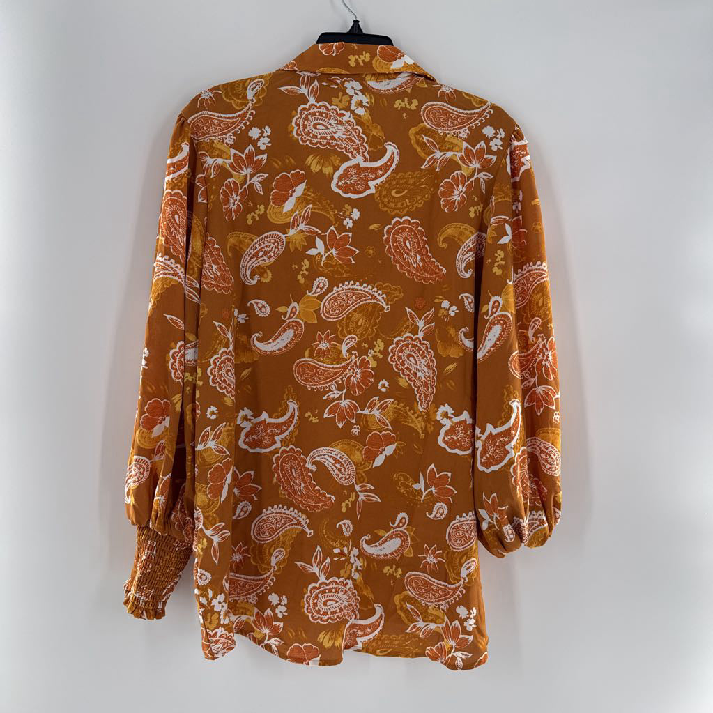 XL paisley smocked button shirt