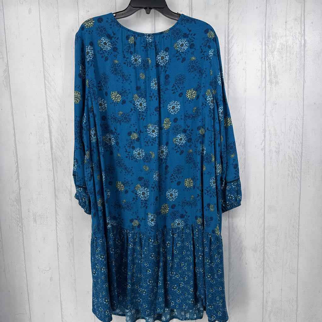 2X flo print l/s dress