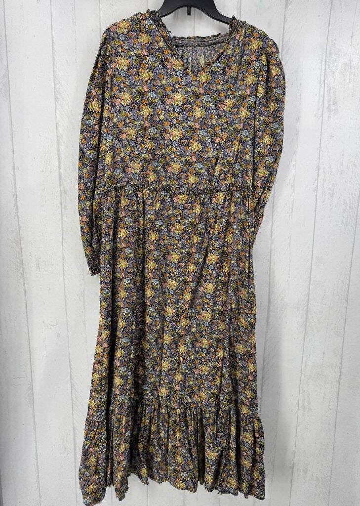 L flo print l/s maxi dress