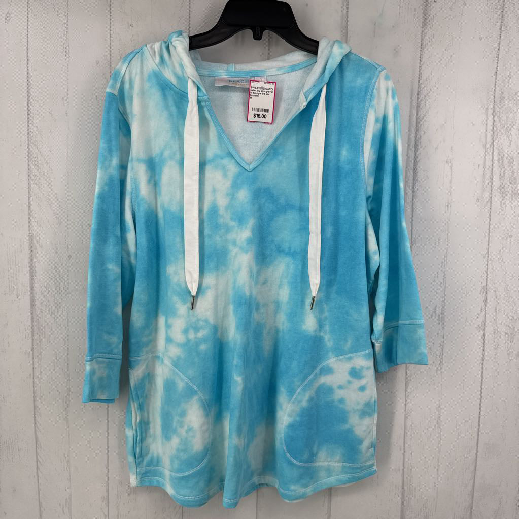 M tie-dye 3/4 slv top w/hood