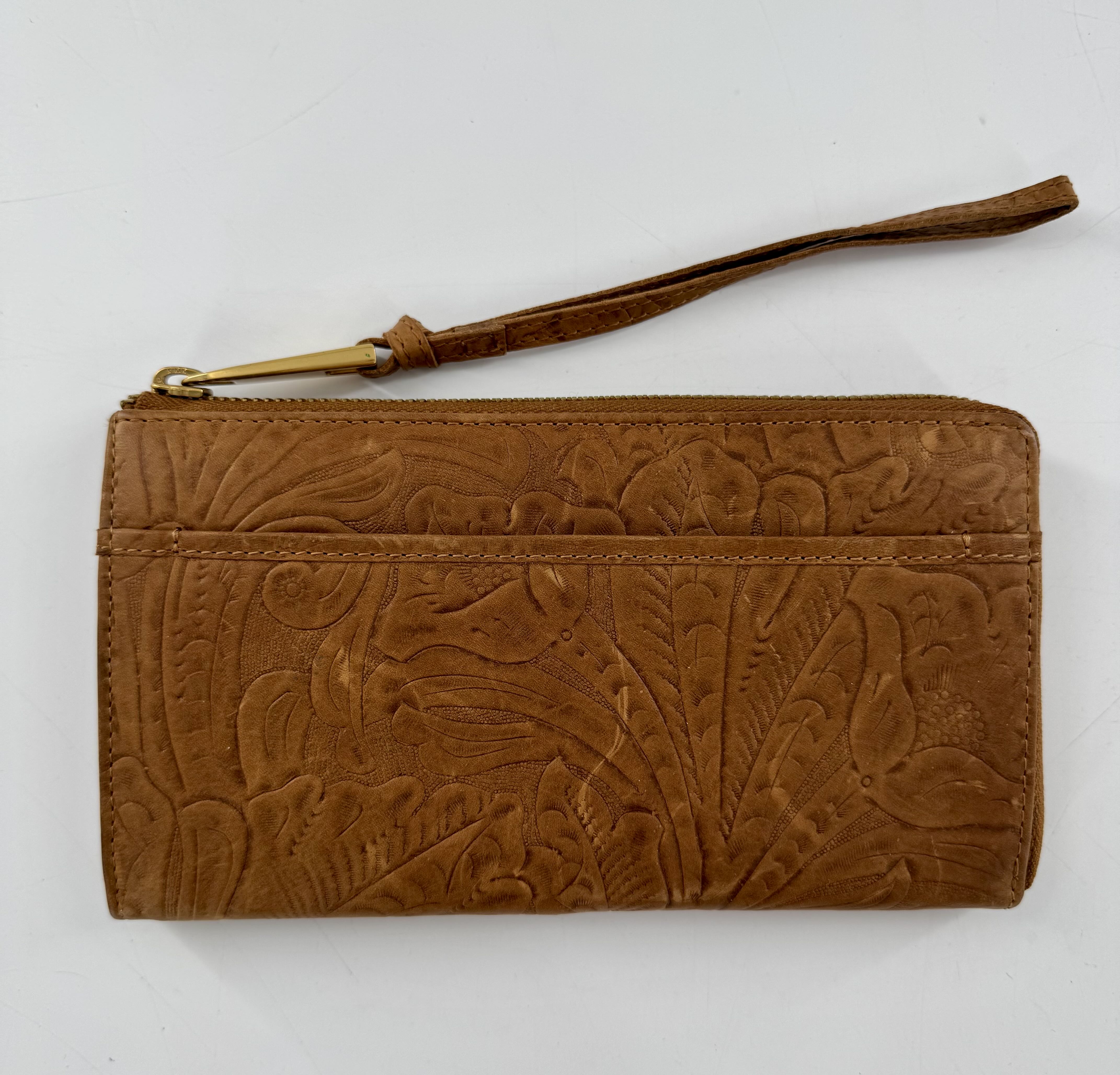 leather leaf embossed wristlet/wallet