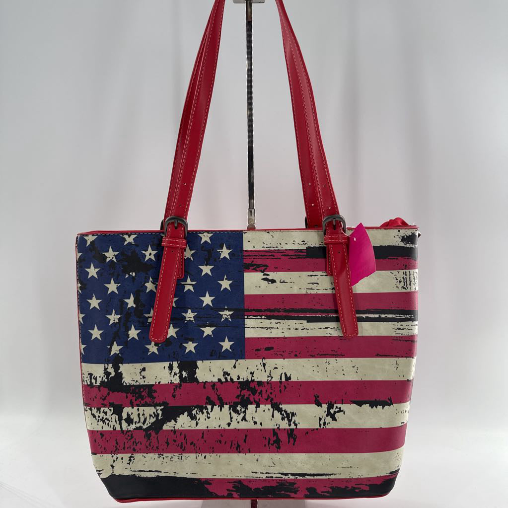 2pc american flag tote w/ zip around wallet