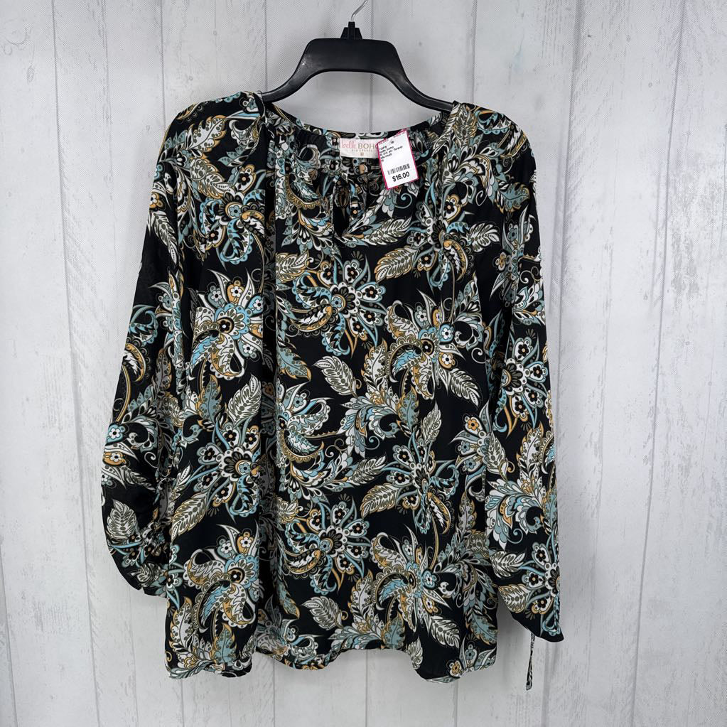 M 3/4 slv flower print top
