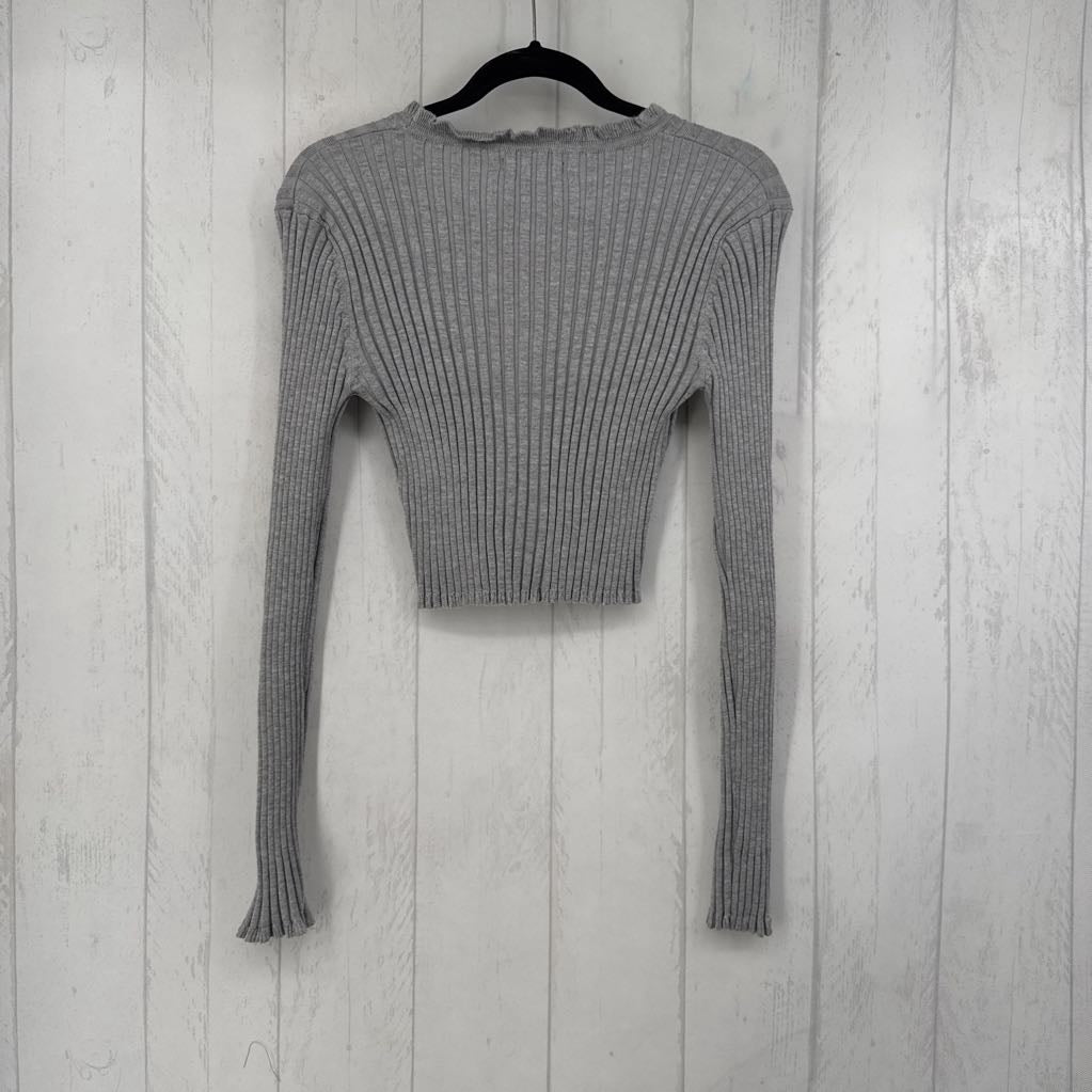 L rib knit button down l/s top