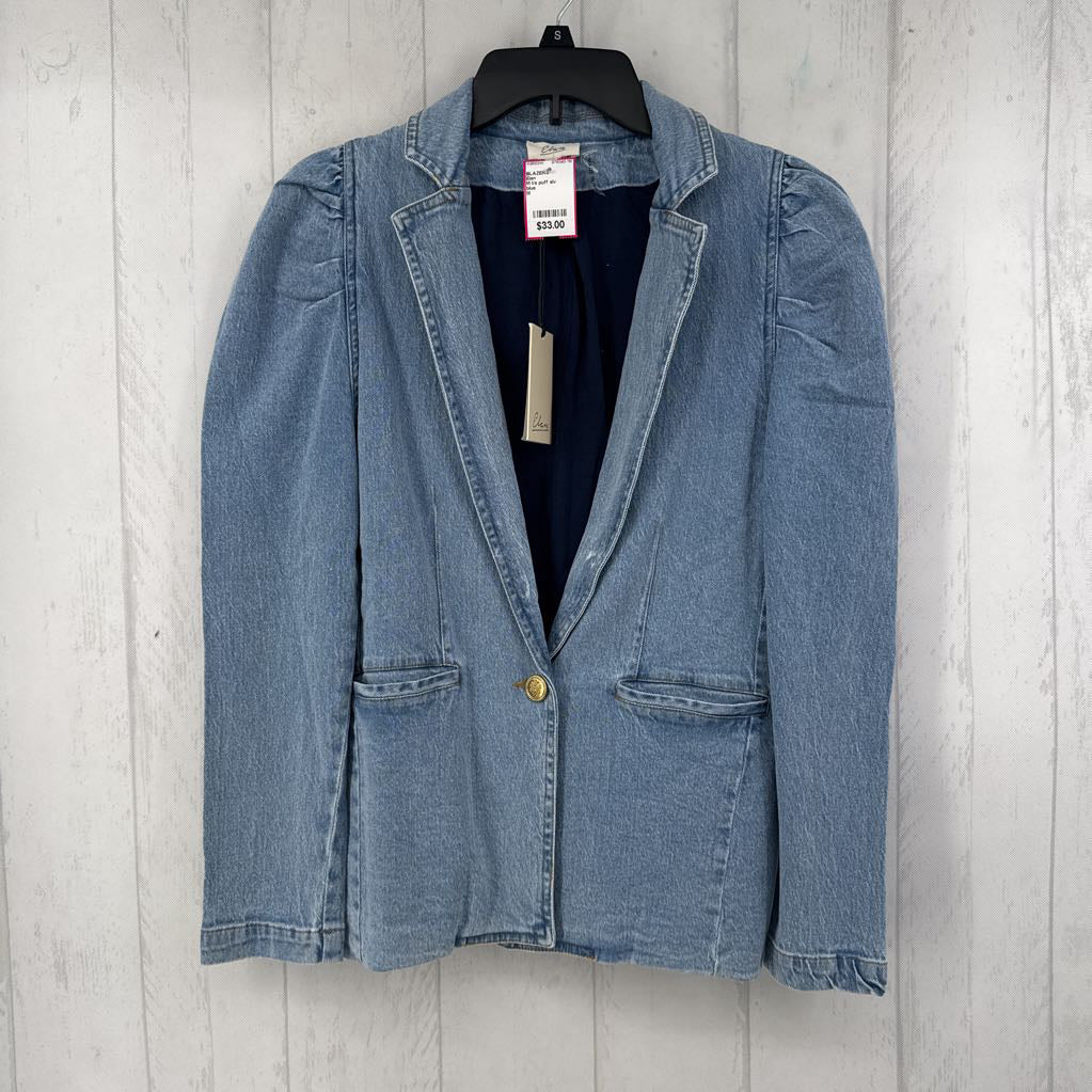 M l/s puff slv button jean blazer