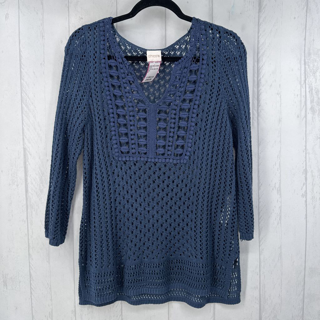 M 3/4 slv open knit sweater