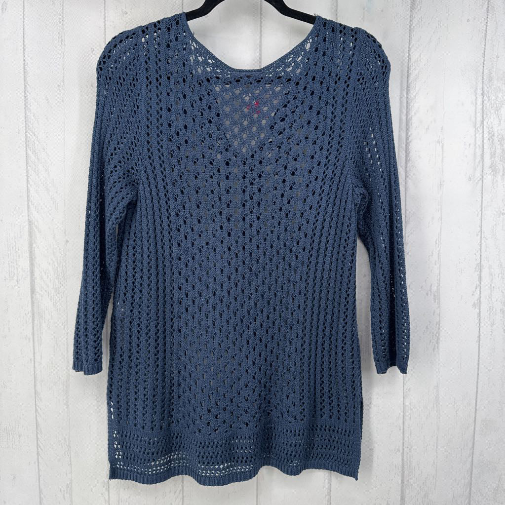 M 3/4 slv open knit sweater