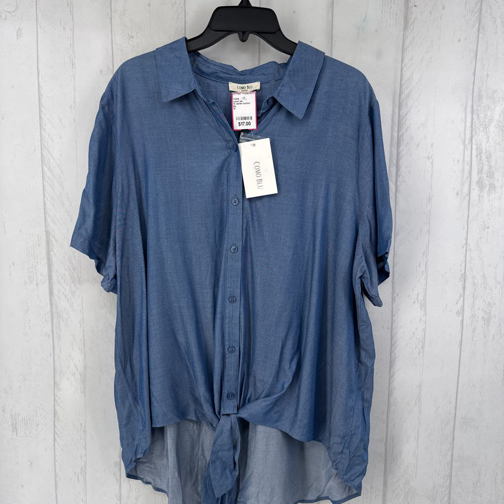 1X denim button down s/s top
