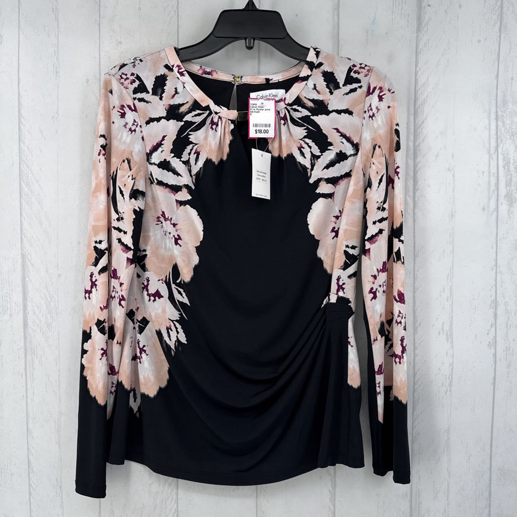 S l/s flower print ruched top