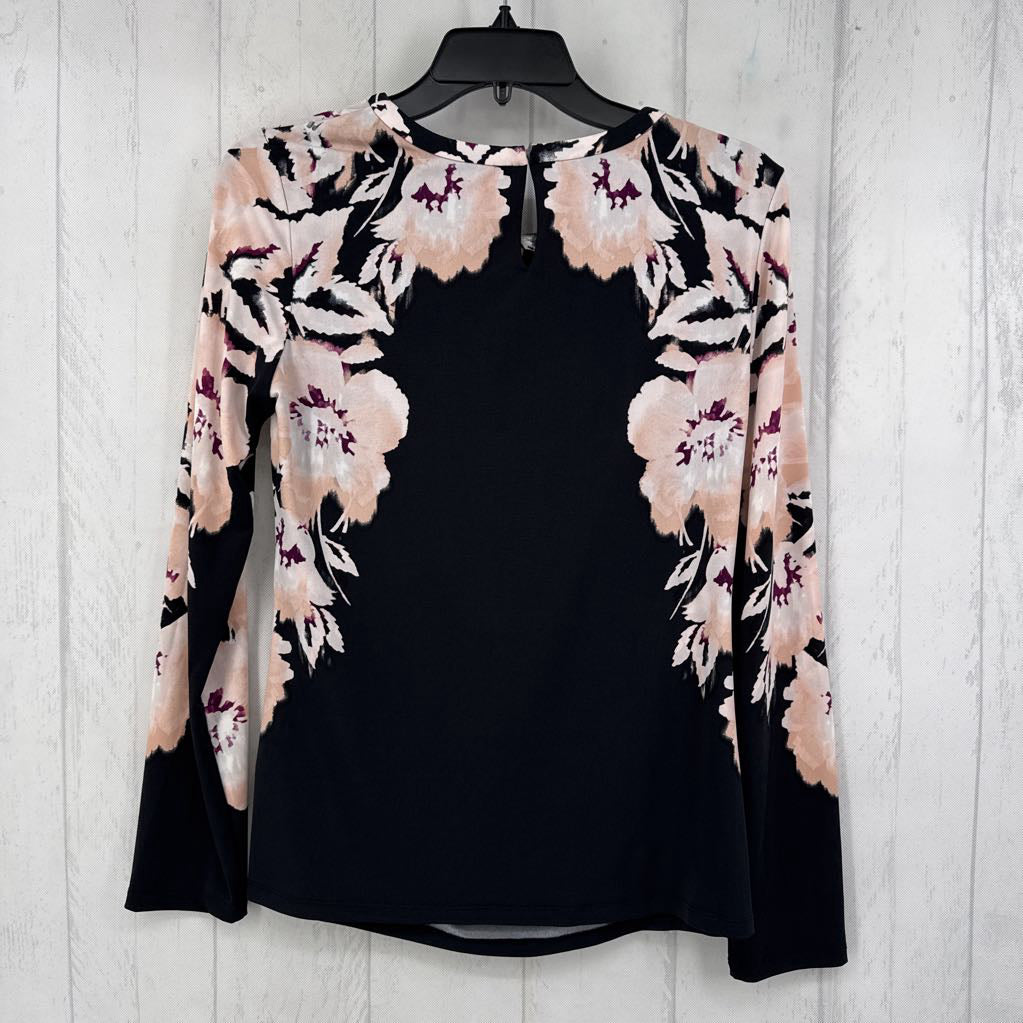 S l/s flower print ruched top