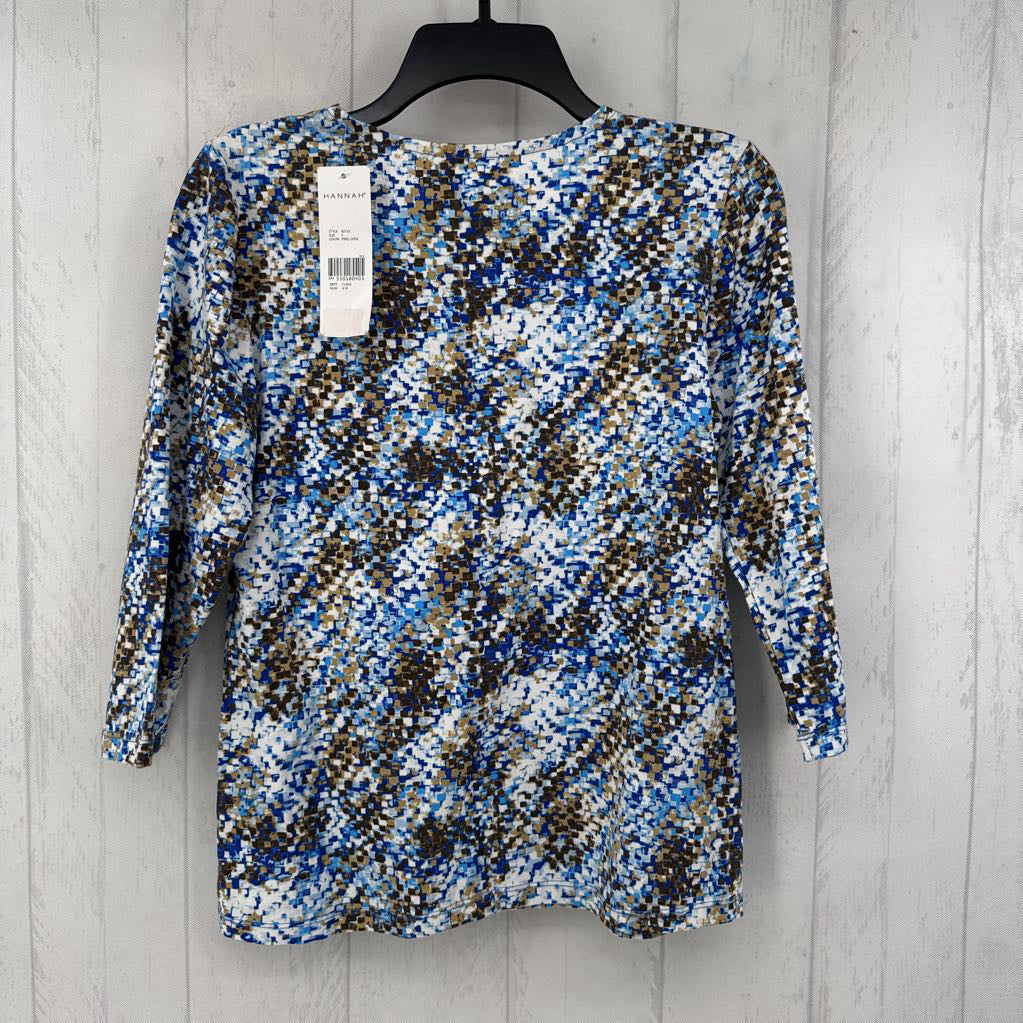 S printed notch neck 3/4 slv top