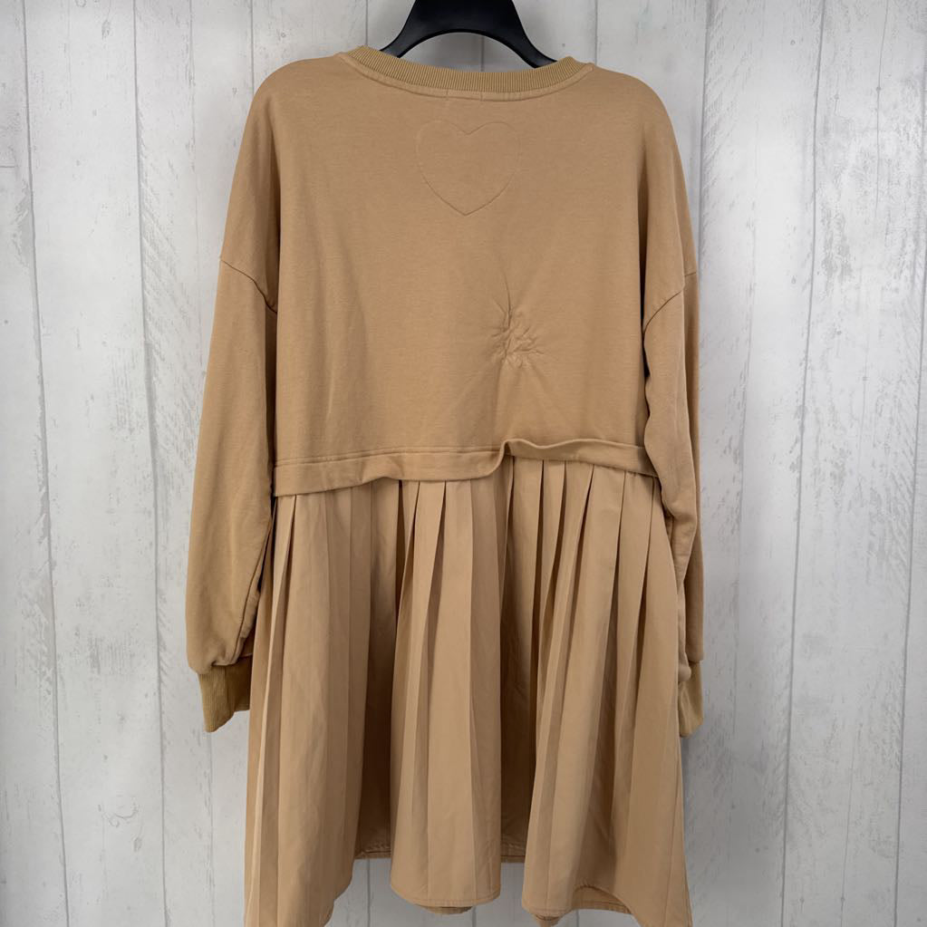 S pleated crewneck l/s dress