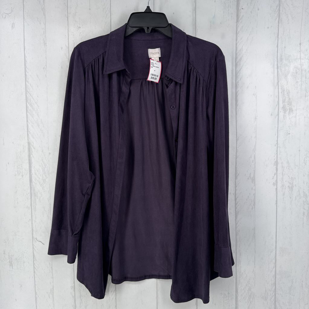 L velour button down l/s top
