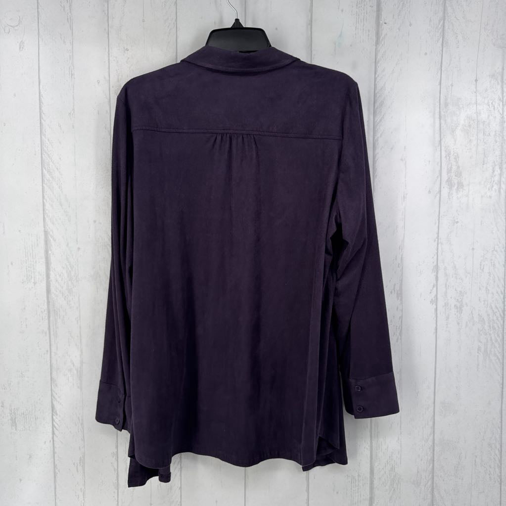 L velour button down l/s top