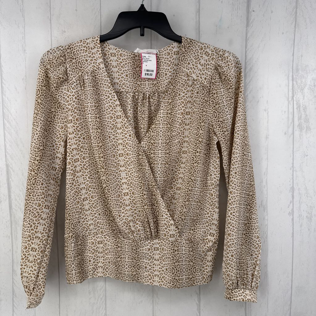 S animal print crossover l/s top