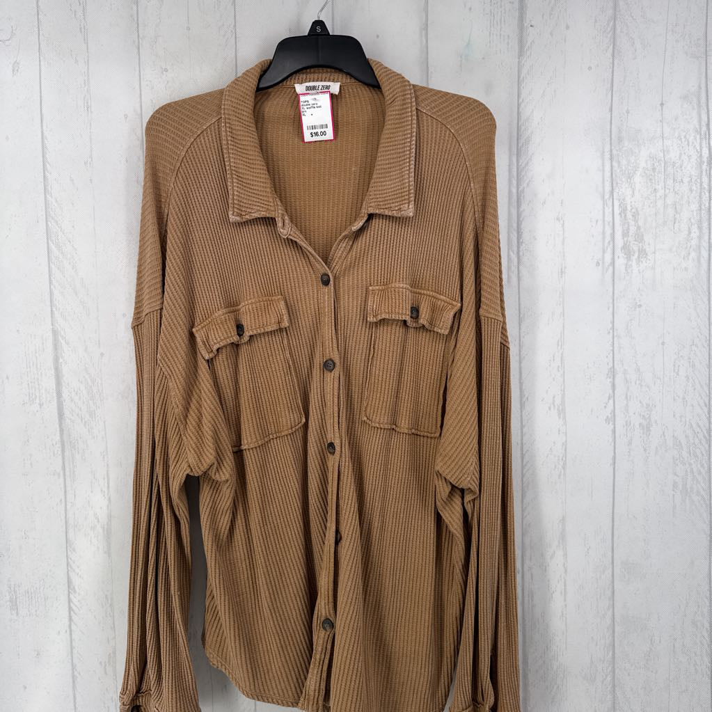 XL waffle knit button down l/s top