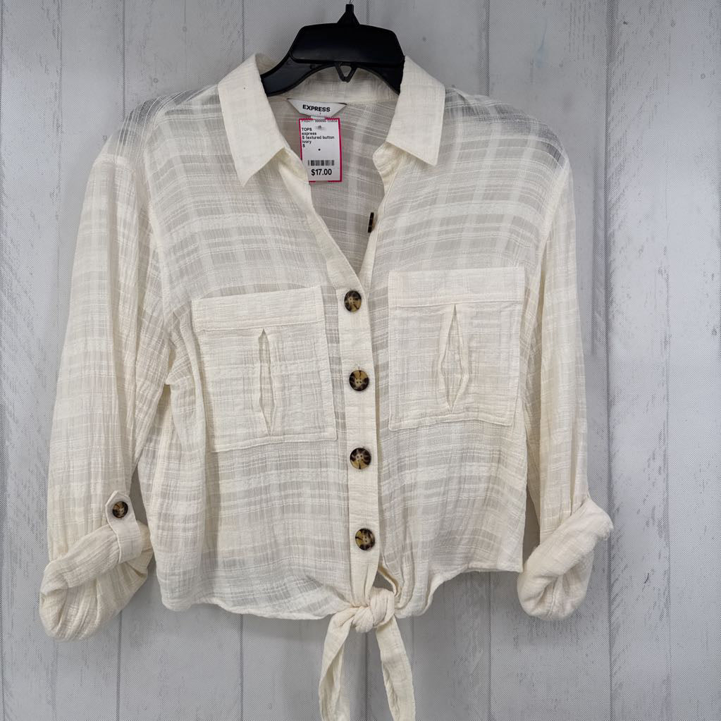 S textured button down cuff slv top