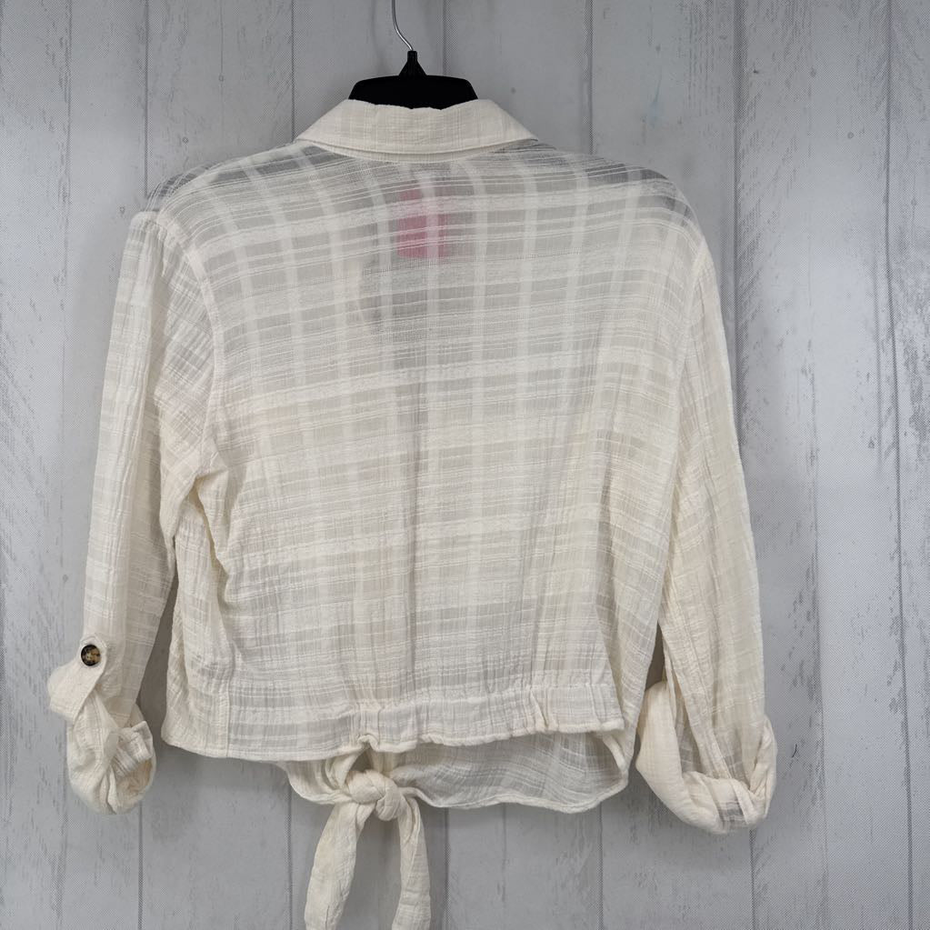 S textured button down cuff slv top