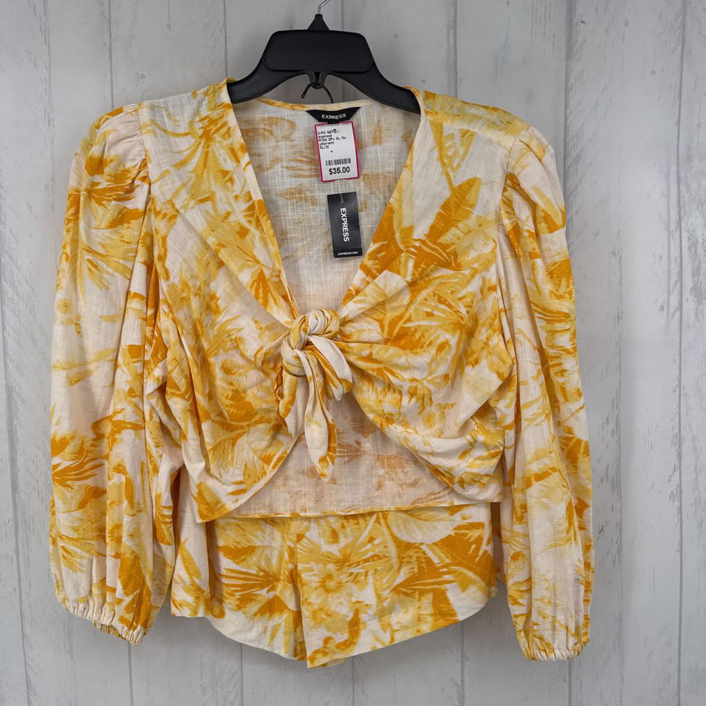 R124 2Pc XL flo print bow front top & 12 flo print shorts