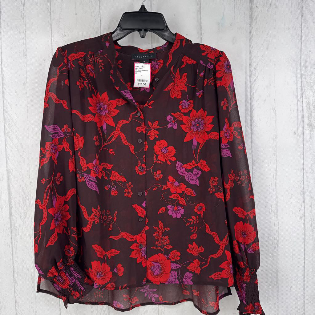 XS semi-sheer flo print l/s top