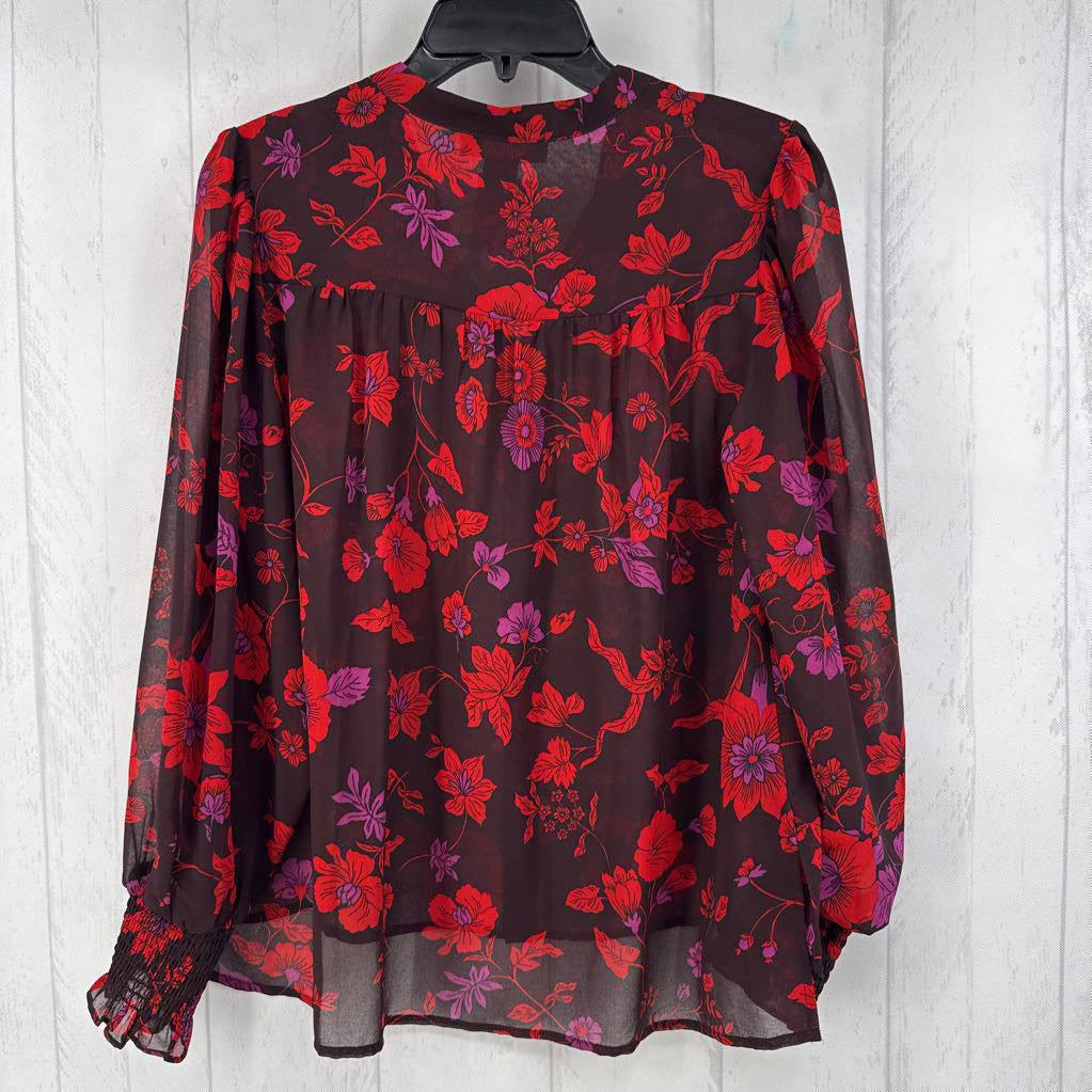 XS semi-sheer flo print l/s top