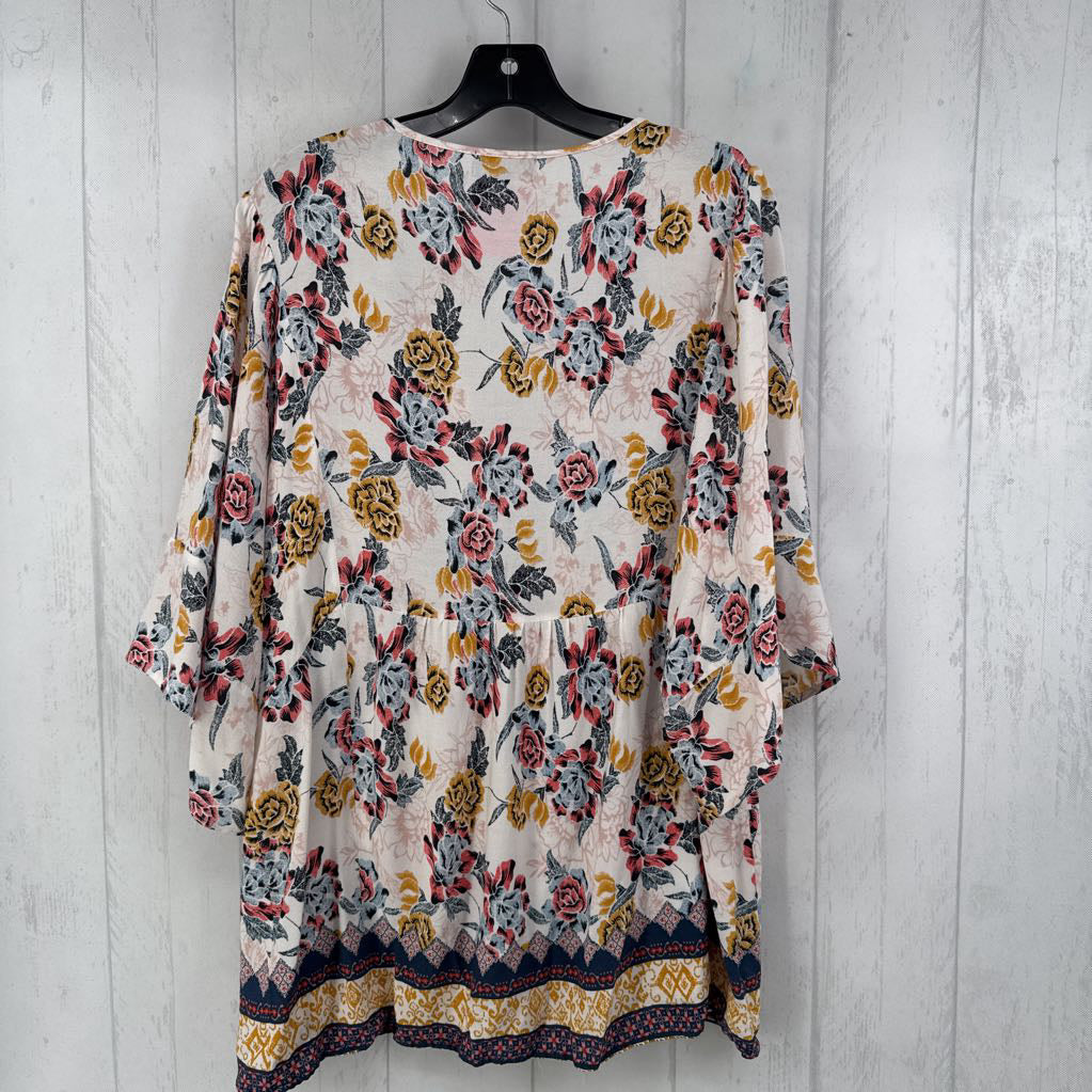 L tie front flo print dolman slv top