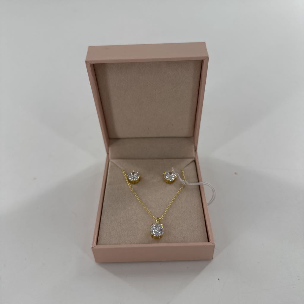 10" round CZ pendant necklace & stud earring set