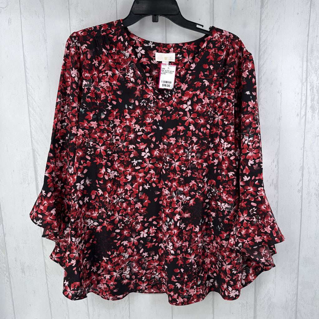 L flo print v-neck flutter slv top