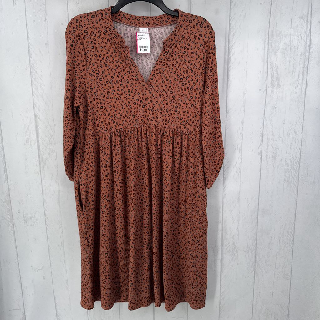 S animal print 3/4 slv dress