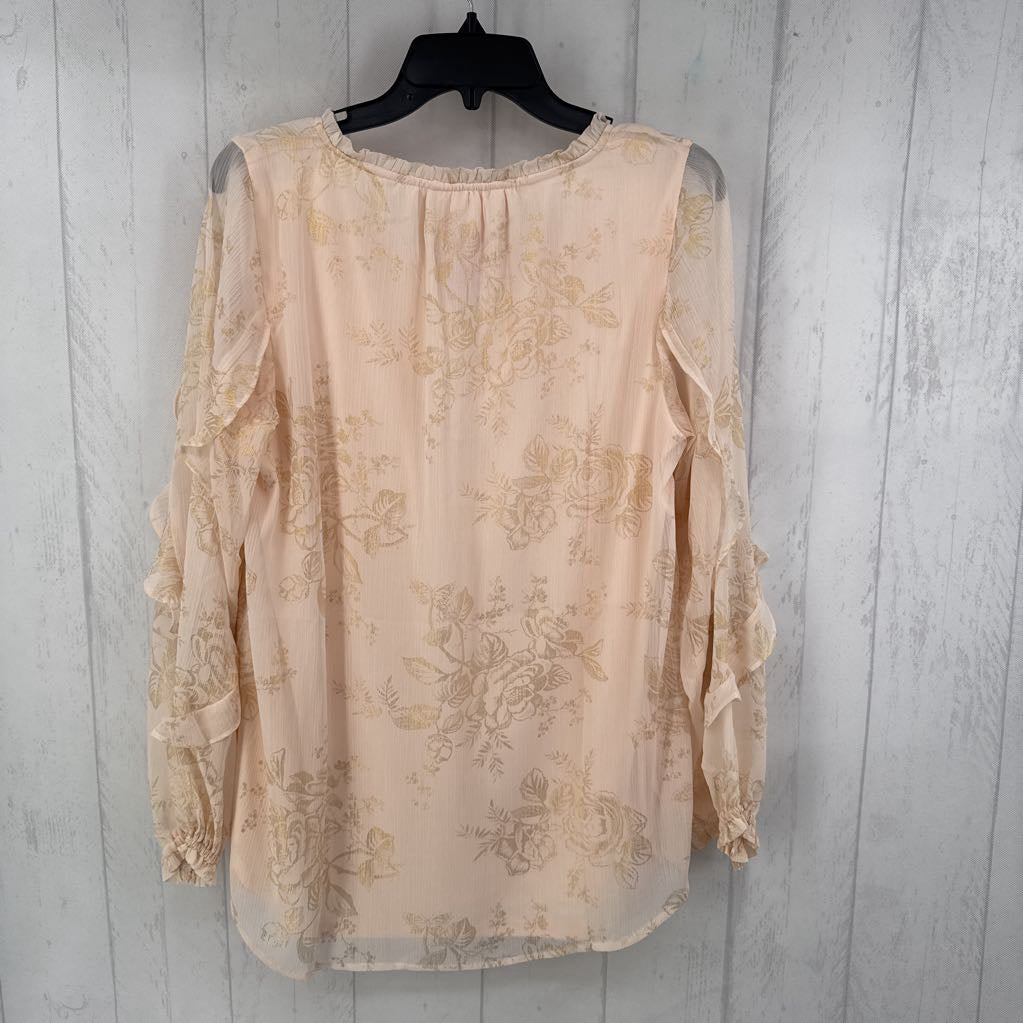 L button front flo print l/s top