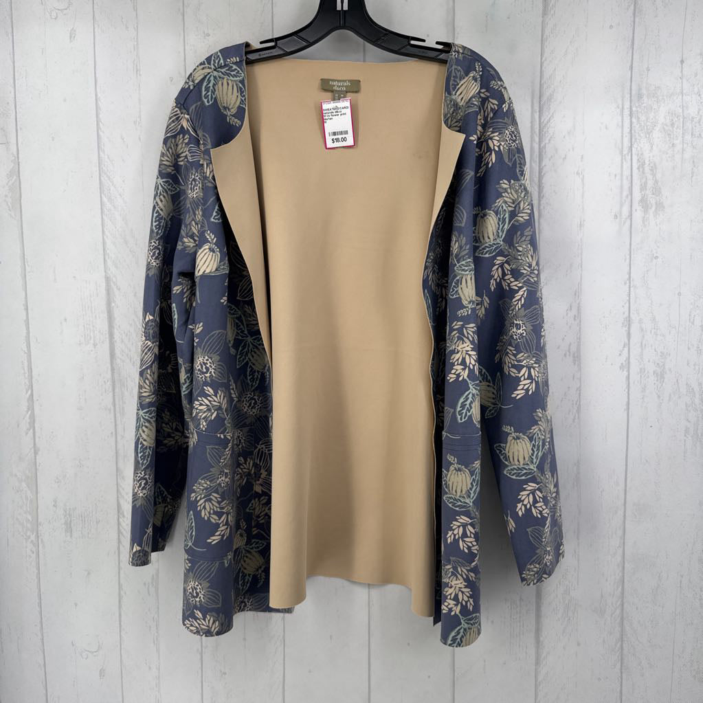 M l/s flower print open cardigan